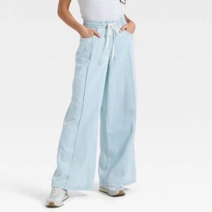 Drawstring Waist Wide Leg Jeans